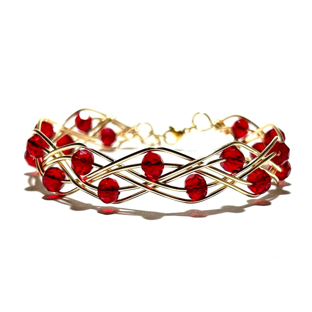 Red Double Braid Wave Rondelle Crystals Bracelet