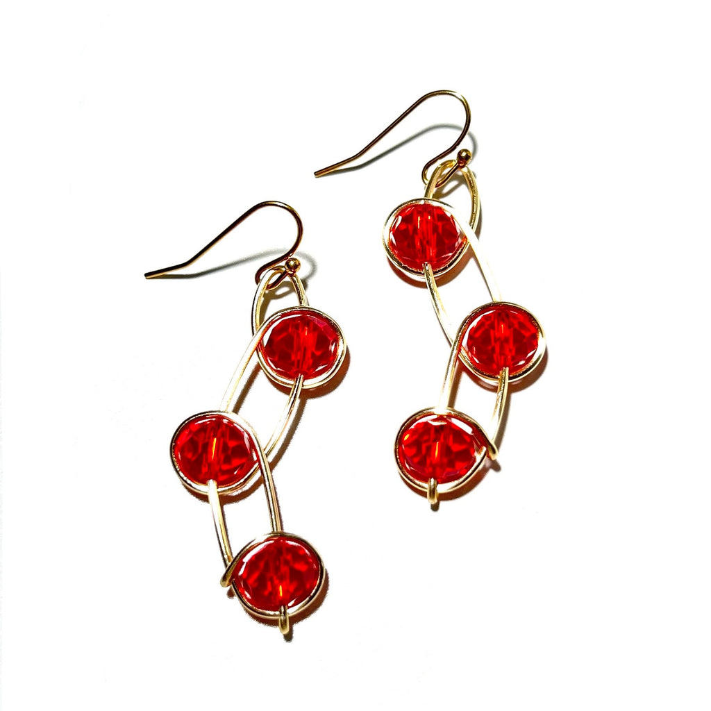 Red Rondelle Crystals Wave Earrings