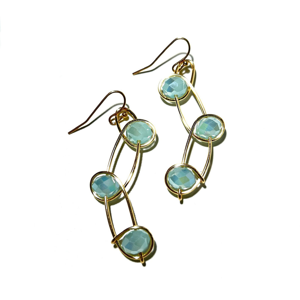 Light Blue Rondelle Crystals Wave Earrings