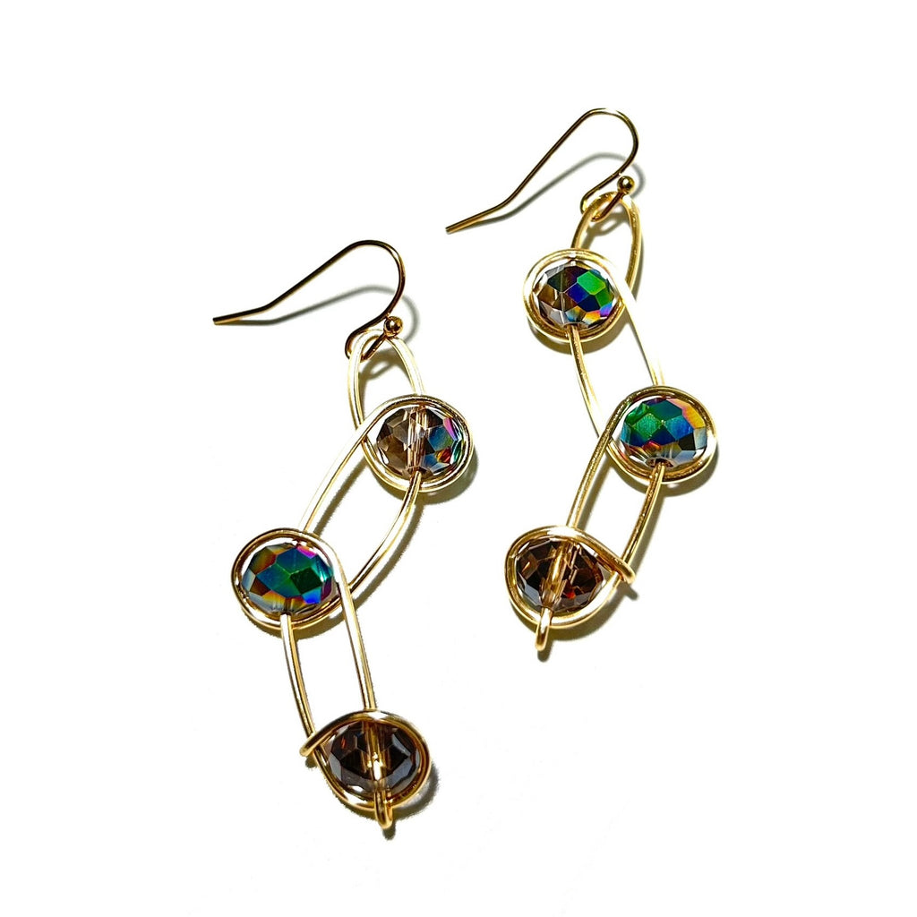 Multicolored Metallic Rondelle Crystals Wave Earrings