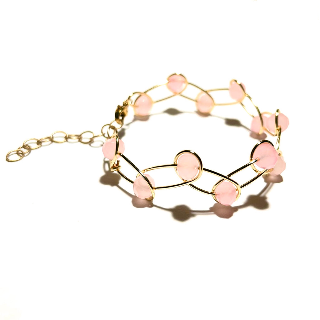 Pink Rondelle Crystals Wave Bracelet