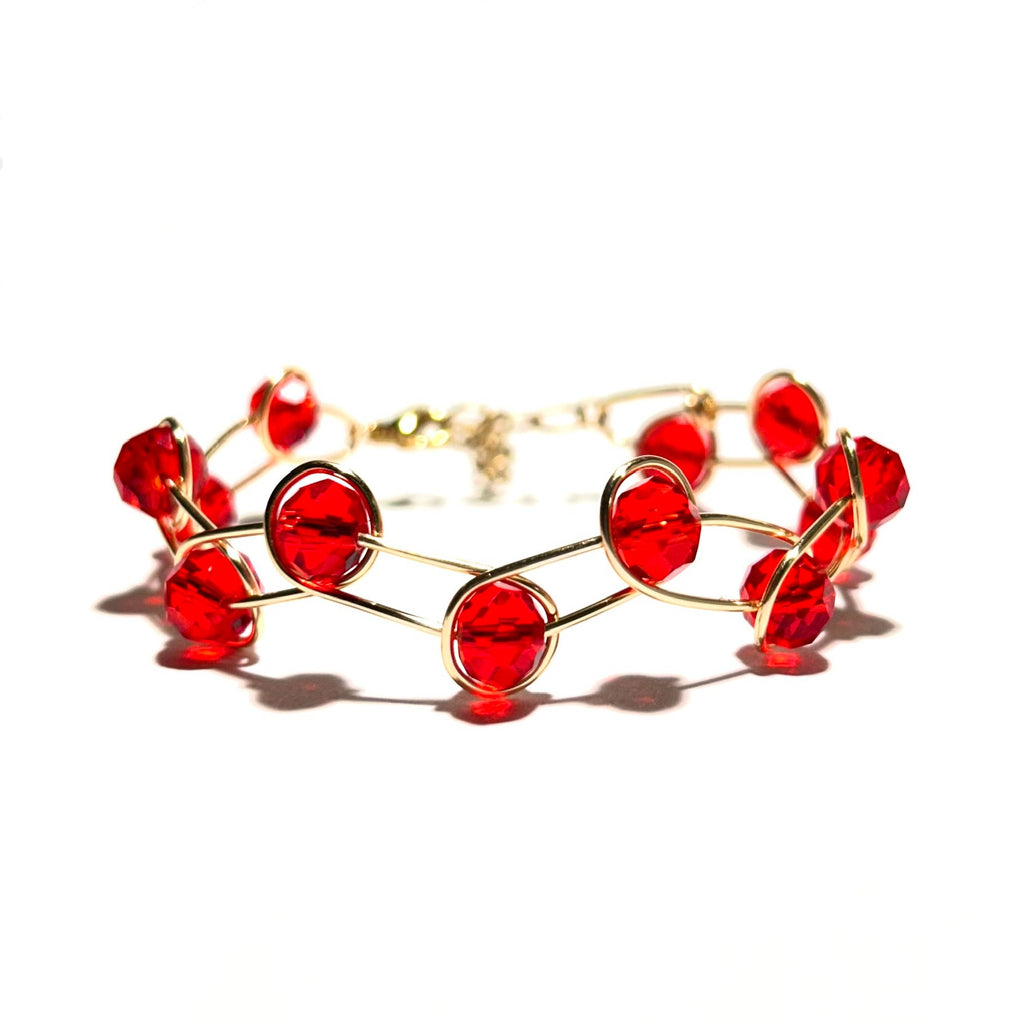 Red Rondelle Crystals Wave Bracelet