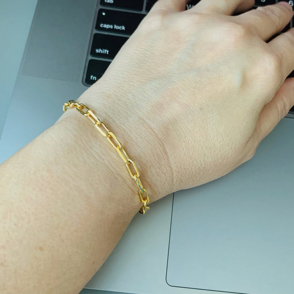 Paper Clip Chain Golden Link Bracelet