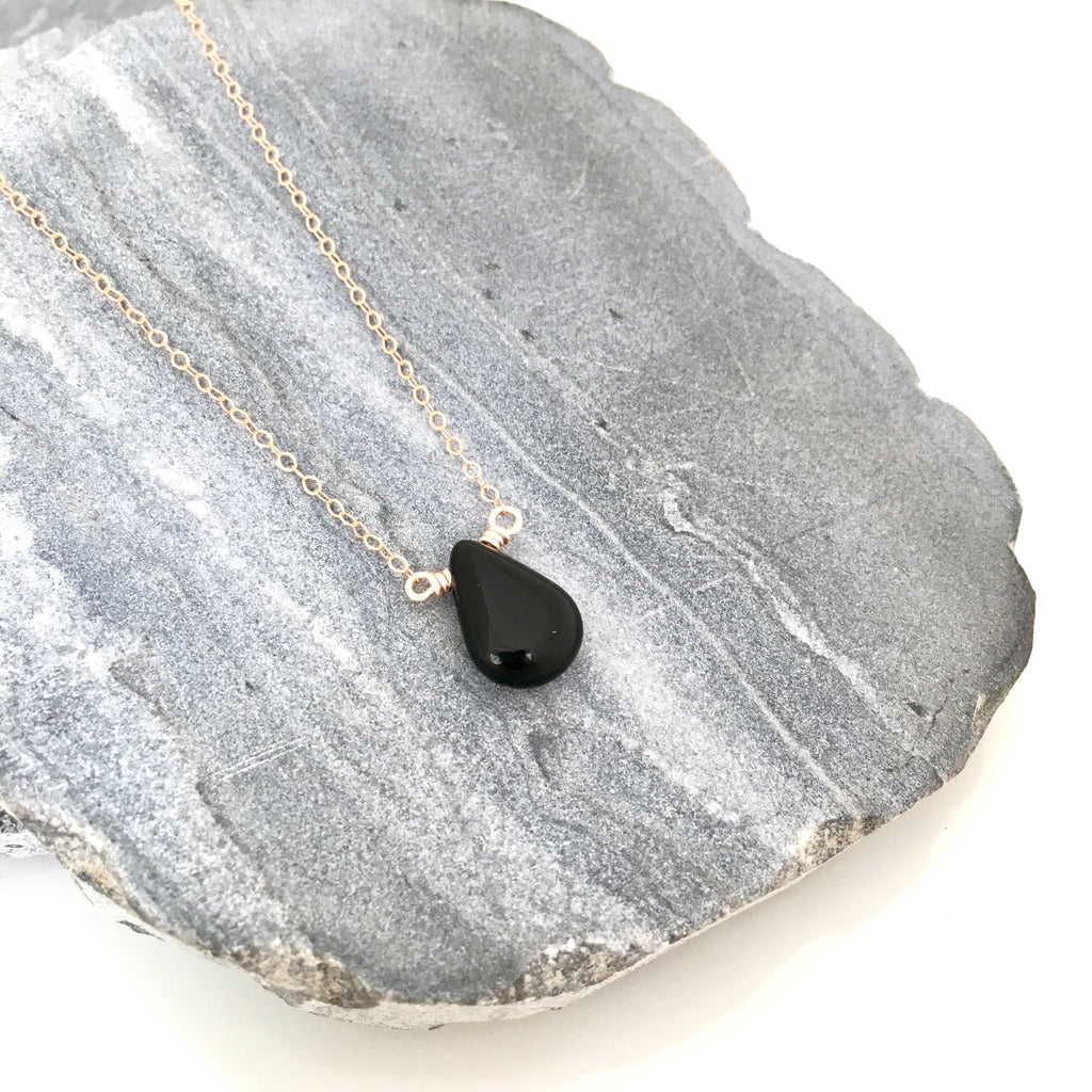 Onyx Droplet Gold Fill/Sterling Silver .925 Chain Necklace