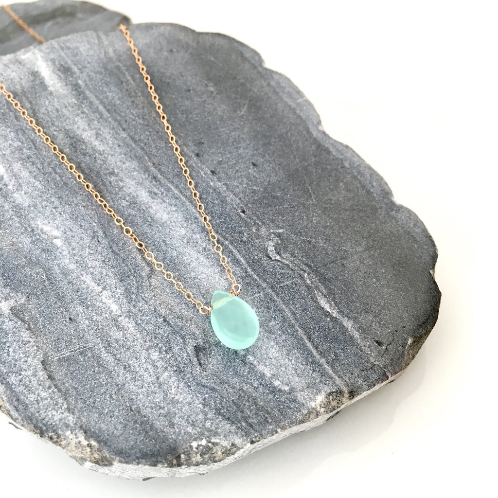 Sea Foam Chalcedony Droplet Gold Fill / Sterling Silver Necklace