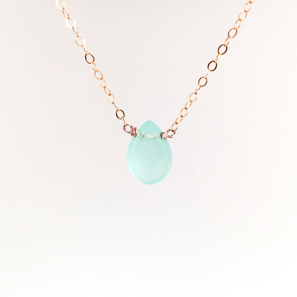 Sea Foam Chalcedony Droplet Gold Fill / Sterling Silver Necklace