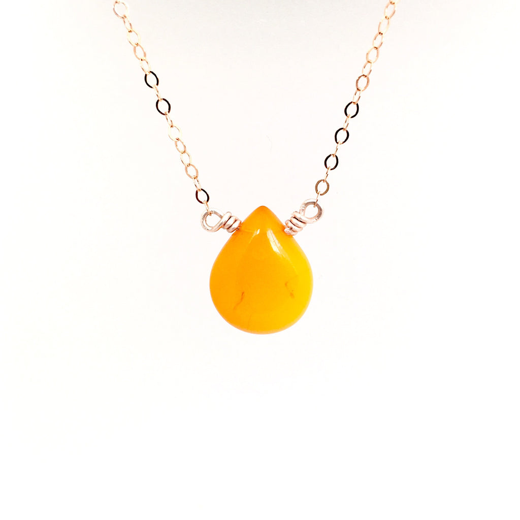 Orange Agate Droplet Gold Fill Necklace