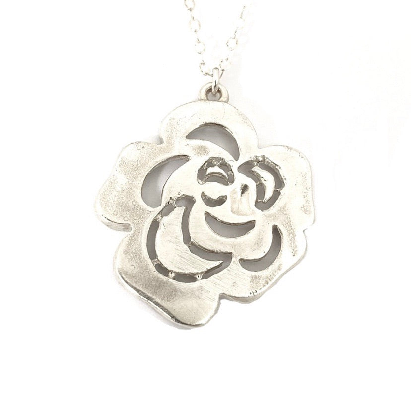 Rose Flower Sterling Silver .925 Chain Necklace